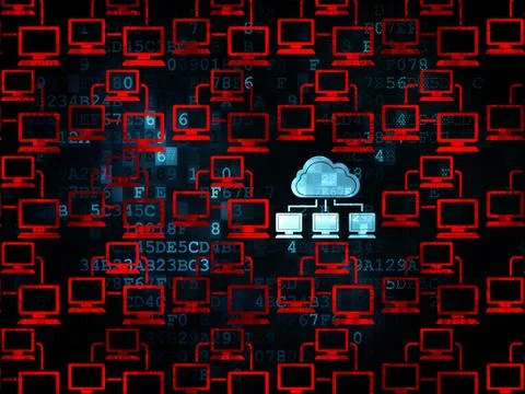 Cloud computing concept: blue cloud network icon on Digital Illustrazione stock