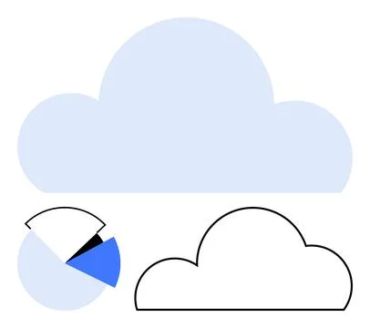Cloud computing concept with blue cloud, pie chart elements and minimalisti.. Stock Illustration