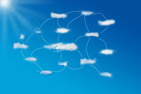 Cloud computing concept on blue sky background Stock Illustration