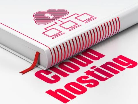 Cloud computing concept: book Cloud Network, Cloud Hosting on white background Illustrazione stock