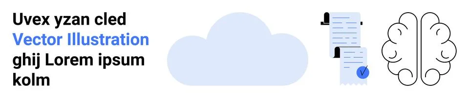 Cloud Computing Concept with Brain, Document, and Text Elements Stock Illustration