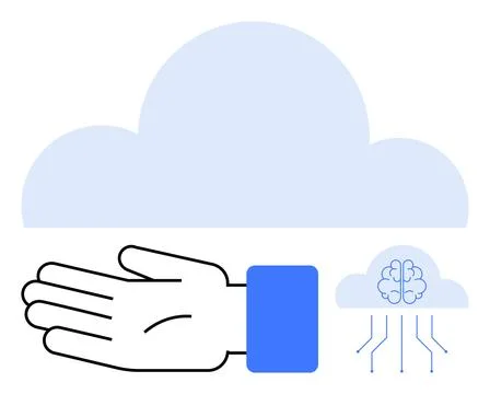 Cloud Computing Concept with Brain Symbol and Simplified Hand Requesting Se.. Stock Illustration