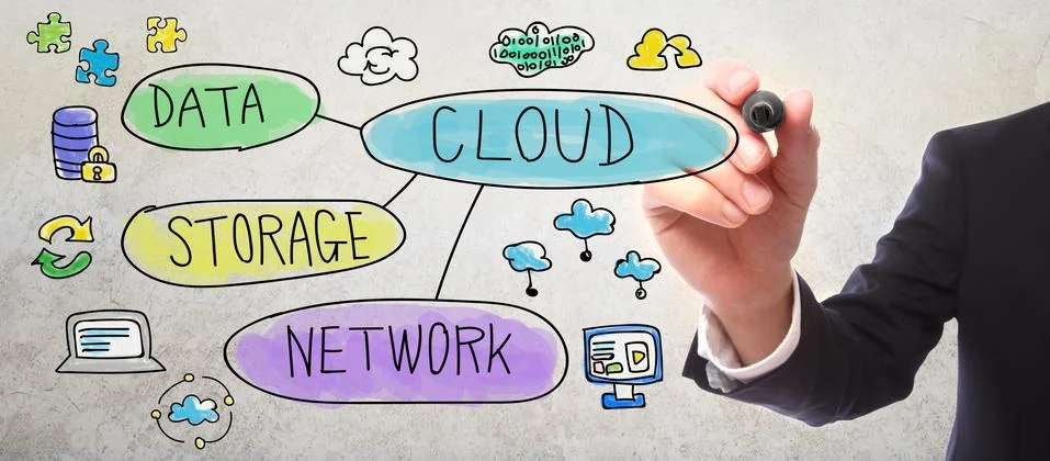 Cloud Computing concept with businessman Stock Illustration