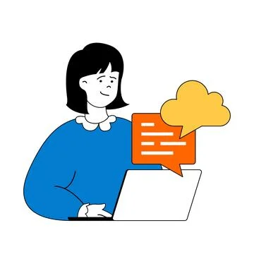 Cloud computing concept with cartoon people in flat design for web. Woman usi Stock Illustration
