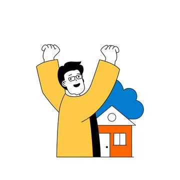 Cloud computing concept with cartoon people in flat design for web. Man using Stock Illustration