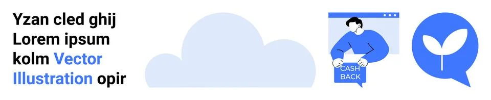 Cloud Computing Concept with Cash Back and Eco-friendly Symbol in Blue Tone Stock Illustration