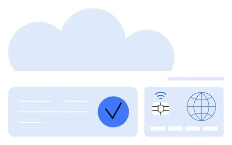 Cloud Computing Concept with Check Mark and Global Network Symbols Highligh.. Stock Illustration