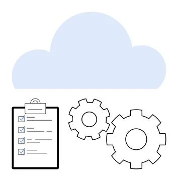 Cloud Computing Concept with Checklist and Gears Illustrating Task Manageme.. Stock Illustration