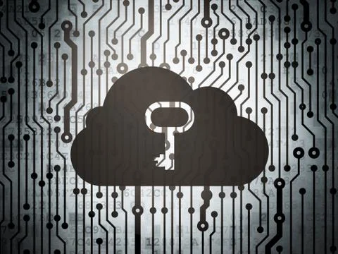 Cloud computing concept: circuit board with Cloud With Key Ilustración de archivo