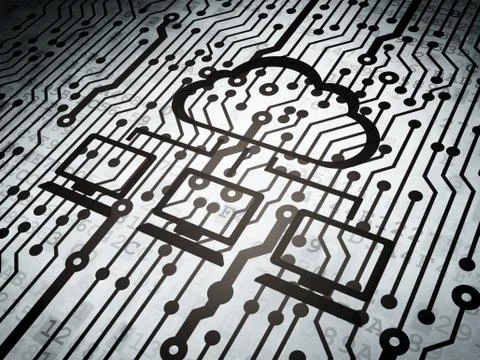 Cloud computing concept: circuit board with Cloud Network 库存插图