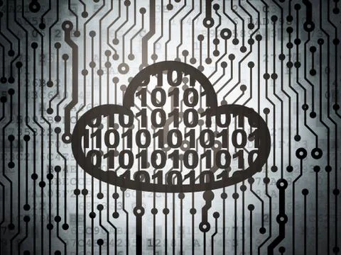 Cloud computing concept: circuit board with Cloud With Code Stock Illustration