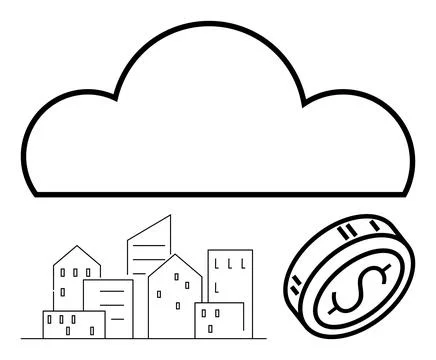 Cloud computing concept with cityscape and dollar coin representing technol.. Stock Illustration