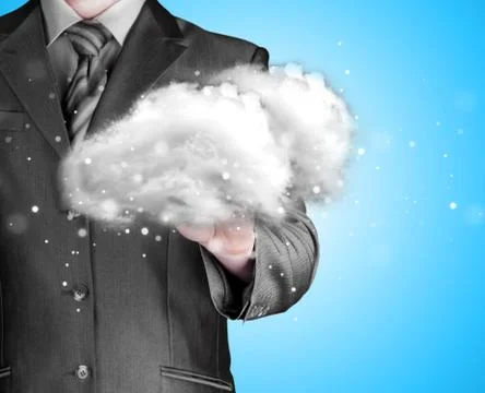 Cloud computing concept, close up of young businessman Stock Illustration