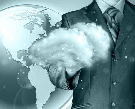 Cloud computing concept, close up of young businessman Stock Illustration