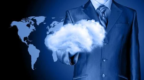 Cloud computing concept, close up of young businessman Stock Illustration