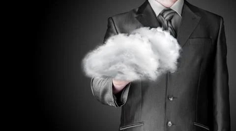 Cloud computing concept, close up of young businessman 스톡 일러스트