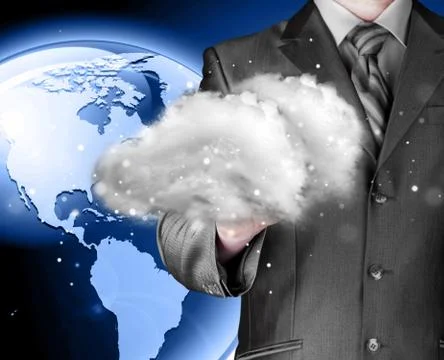 Cloud computing concept, close up of young businessman 스톡 일러스트