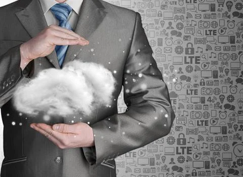 Cloud computing concept, close up of young businessman Stock Illustration