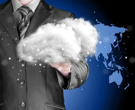 Cloud computing concept, close up of young businessman Stock Illustration