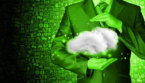 Cloud computing concept, close up of young businessman 库存插图