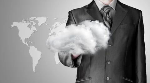 Cloud computing concept, close up of young businessman イラスト素材