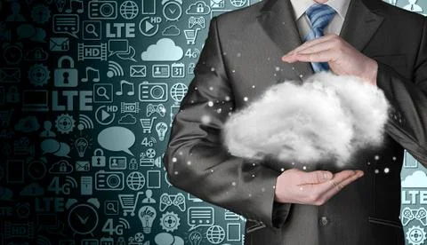 Cloud computing concept, close up of young businessman 库存插图