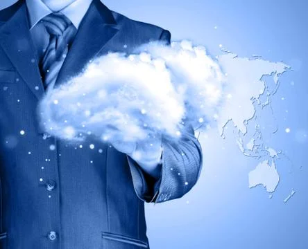 Cloud computing concept, close up of young businessman 스톡 일러스트