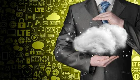 Cloud computing concept, close up of young businessman イラスト素材