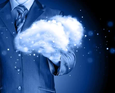 Cloud computing concept, close up of young businessman イラスト素材