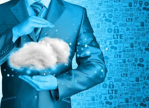 Cloud computing concept, close up of young businessman 스톡 일러스트