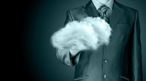 Cloud computing concept, close up of young businessman Stock Illustration