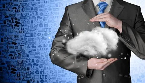 Cloud computing concept, close up of young businessman イラスト素材