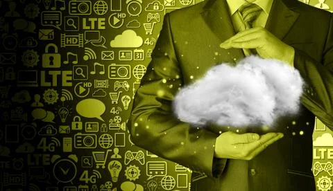 Cloud computing concept, close up of young businessman Stock Illustration