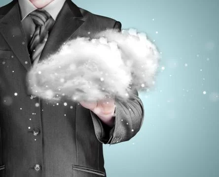 Cloud computing concept, close up of young businessman 库存插图