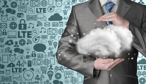 Cloud computing concept, close up of young businessman Stock Illustration