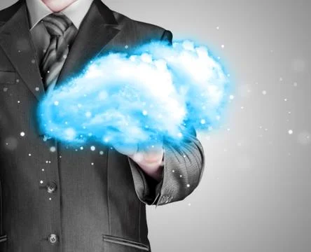 Cloud computing concept, close up of young businessman Stock Illustration