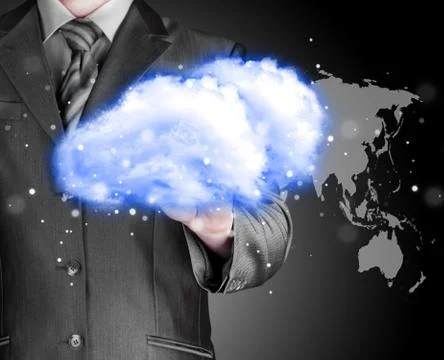 Cloud computing concept, close up of young businessman 库存插图