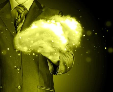 Cloud computing concept, close up of young businessman イラスト素材