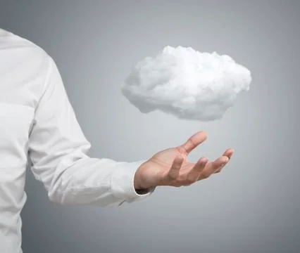 Cloud computing concept, close up of young businessman with cloud Stock Photos