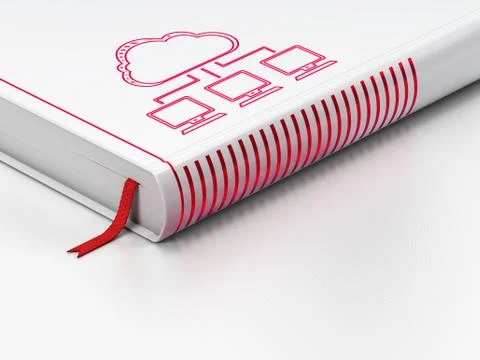Cloud computing concept: closed book, Cloud Network on white background Stock Illustration