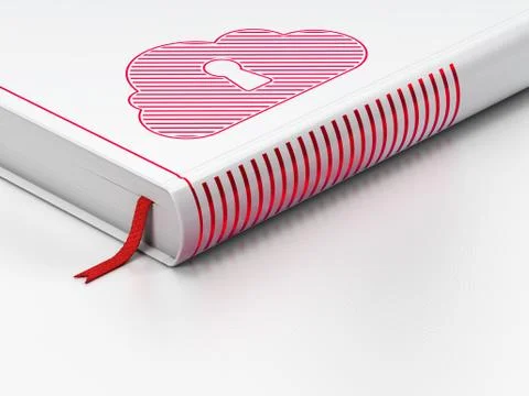 Cloud computing concept: closed book, Cloud With Keyhole on white background Illustrazione stock