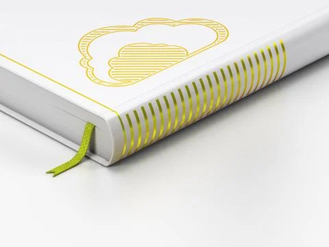 Cloud computing concept: closed book, Cloud on white background Illustrazione stock