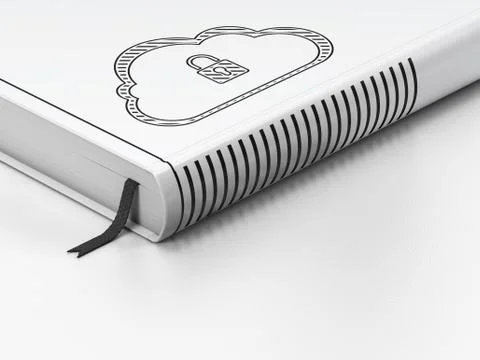 Cloud computing concept: closed book, Cloud With Padlock on white background Stock Illustration