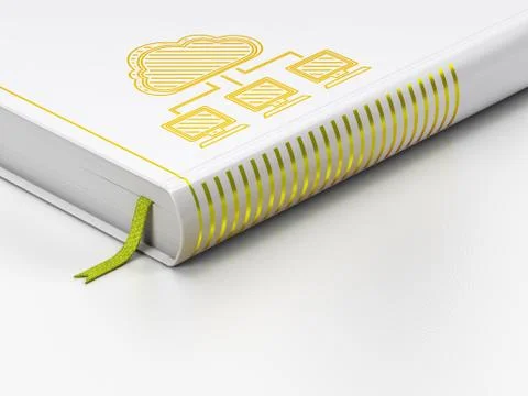Cloud computing concept: closed book, Cloud Network on white background Stock Illustration