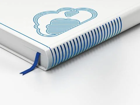 Cloud computing concept: closed book, Cloud on white background Illustrazione stock