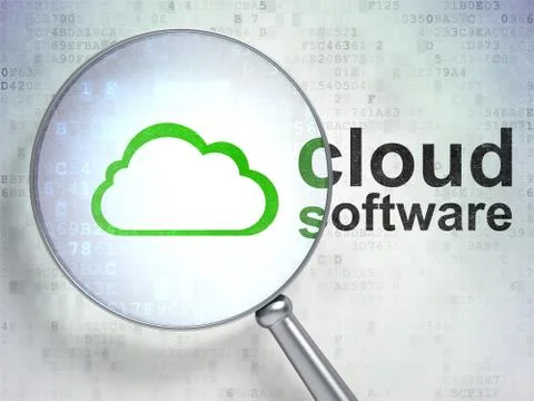 Cloud computing concept: Cloud and Cloud Software with optical glass Stock Illustration