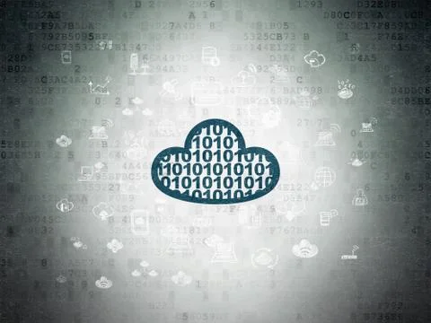 Cloud computing concept: Cloud With Code on Digital Paper background Illustrazione stock