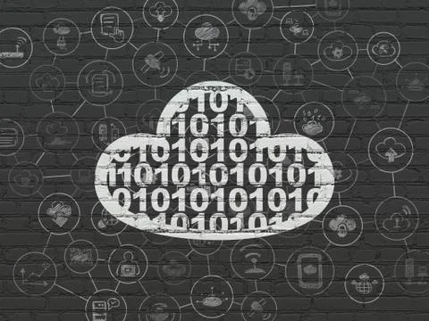 Cloud computing concept: Cloud With Code on wall background Stockillustratie
