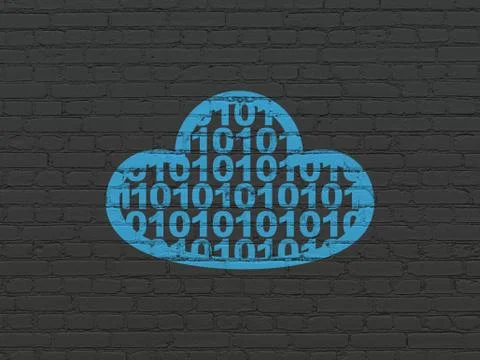 Cloud computing concept: Cloud With Code on wall background Illustrazione stock