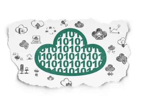 Cloud computing concept: Cloud With Code on Torn Paper background Stock Illustration
